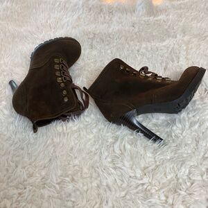 Dark brown faux suede booties